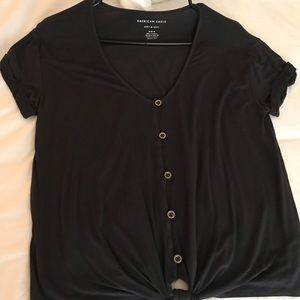 Charcoal black button up tie front top